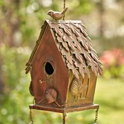 Zaer Ltd International Pre-Order: 39" Long Antique Copper Hanging Birdhouse Wind Chime "Cottage” ZR190557-A View 2