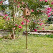 Zaer Ltd. International Pre-Order: 64.5"T. Antique Copper Finished Iron Birdhouse Stake with Sloped Roof ZR173714-A View 2