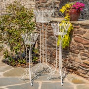 Zaer Ltd. International Set of 3 Standing Iron Pedestal Plant Stands in Antique White ZR170743-AW View 2