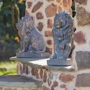 Zaer Ltd International 21" Tall Set of 2 Lion Sentry Statues with Fleur-De-Lis in Bronze "Harold & Leo" ZR561210-BZ View 2