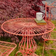 Zaer Ltd International Three Piece Metal Bistro Set with 2 Folding Chairs & Round Table in Antique Pink ZR191499-PKS View 2