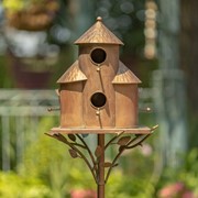 Zaer Ltd. International 74.25" Tall Plump Cylinder Triple Birdhouse Stake with Conical Roof in Copper ZR200251-CP View 2