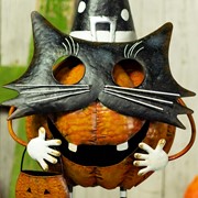 Zaer Ltd International "Binx" 26" Tall Iron Pumpkin Masquerade Cat Halloween Figurine ZR195975 View 2