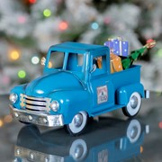 Zaer Ltd International Mini Metal Truck with Christmas Tree and Gifts in Antique Blue ZR362103-BL View 2