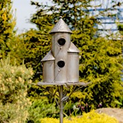 Zaer Ltd. International 73.5" Tall Cylinder Triple Birdhouse Stake with Conical Roof in Antique Silver ZR200250-SV View 2