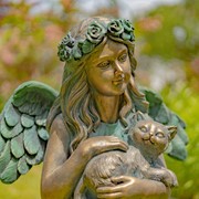 Zaer Ltd International Pre-Order: 39" Tall Magnesium Angel Statue Holding Cat in Antq. Bronze "Nicole" ZR341539-BZ View 2