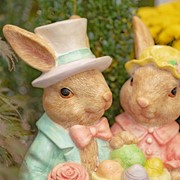 Zaer Ltd. International 22" Tall Fancy Rabbit Couple Sitting on Bench Magnesium Garden Statue ZR342022 View 2