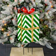 Zaer Ltd. International 37" Tall Green & White Striped Metal Christmas Gift Box with Stake ZR210514 View 2