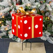 Zaer Ltd. International Pre-Order: 32.5" Tall Red & White Polka Dot Metal Christmas Gift Box with Stake ZR210515 View 2