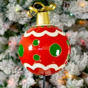 Zaer Ltd. International 31.25” Tall Red with Green Polka Dots Metal Christmas Ball Stake ZR210518 View 2