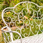 Zaer Ltd. International Esme Iron Garden Bench with Heart Designs in Antique White "Paris 1968" ZR200485-AW View 2