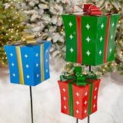 Zaer Ltd. International Set of 3 Assorted Christmas Gift Boxes with Twinkle Stars Garden Stakes ZR210606-SET View 2