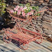 Zaer Ltd. International Pre-Order: Two Tier Iron Flower Push Cart in Flamingo Pink "Odesa 1794" ZR160260-PK View 2