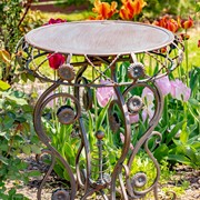 Zaer Ltd. International 25.2" Tall Round Iron Table with Aster Flower Accents "Copenhagen 1843" ZR200520-BZ View 2