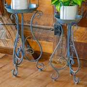 Zaer Ltd. International Pre-Order: Set of 2 Victorian Style Iron Birdcage Planters in Blue "London 1820" ZR200525-BL View 2