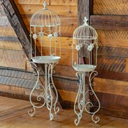 Zaer Ltd. International Pre-Order: Set of 2 Victorian Metal Birdcage Planters in Ant White "London 1820" ZR200525-AW View 2