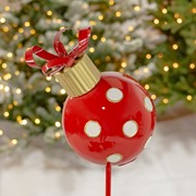 Zaer Ltd. International 26" Tall Red & White Polka Dot Christmas Ball Ornament Metal Garden Stake ZR210603 View 2