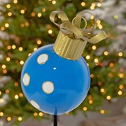 Zaer Ltd. International 26" Tall Blue & White Polka Dot Christmas Ball Ornament Metal Garden Stake ZR210604 View 2