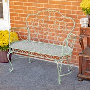 Zaer Ltd. International Esme Iron Garden Bench with Heart Designs in Green "Paris 1968" ZR200485-GR View 2