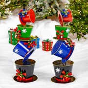 Zaer Ltd. International 40" Tall Iron Tower of Top Hats Holiday Display "The Frosty" (Blue) ZR220441 View 2