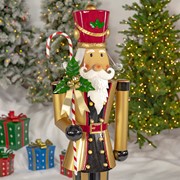 Zaer Ltd International Pre-Order: 65.35"T Standing Iron Nutcracker in Gold w/Candy Cane & Lights "Kane" ZR220429 View 2