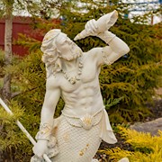 Zaer Ltd. International Pre-Order: 52" Tall Magnesium Merman Garden Statue w/Seashell Spyglass "Peter" ZR343252-GY View 2