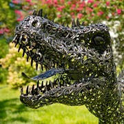 Zaer Ltd International 5.6ft. Tall Crouching Tyrannosaurus Rex Outdoor Metal Statue "T-Bone" ZR220915 View 2