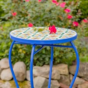 Zaer Ltd. International "Nantucket" 22in Tall Mosaic Pedestal Plant Stand - White/Yellow/Blue ZR850715 View 2