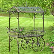 Zaer Ltd. International Pre-Order: "Tusheti" 78.74" Tall Large Iron Flower Cart with Roof in Cobalt Blue ZR180522-BL View 2