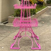 Zaer Ltd. International 9ft. Tall Two-Tier Eiffel Tower-Inspired Iron Plant Stand in Antique Pink ZR220882-PK View 2