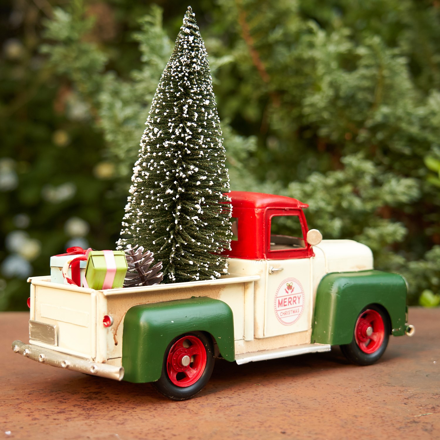 1930's Vintage Style Fire Truck with Open Cab & Christmas Tree