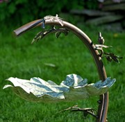 Zaer Ltd International Pre-Order: 29" Tall Galvanized Maple Leaf Birdbath with Birds ZR180154-GV View 3