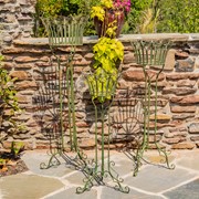 Zaer Ltd. International Set of 3 Standing Iron Pedestal Plant Stands in Antique Green ZR170743-GR View 3