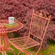 Zaer Ltd International Three Piece Metal Bistro Set with 2 Folding Chairs & Round Table in Antique Pink ZR191499-PKS View 3