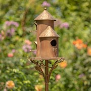 Zaer Ltd. International 74.25" Tall Plump Cylinder Triple Birdhouse Stake with Conical Roof in Copper ZR200251-CP View 3