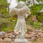 Zaer Ltd International 39" Tall Magnesium Angel Statue with Birdbath in Antique White "Jazmin" ZR341439-AW View 3