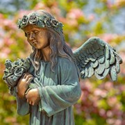 Zaer Ltd International 39" Tall Magnesium Angel Statue Holding Bouquet in Bronze "Sopia" ZR341939-BZ View 3