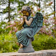 Zaer Ltd International 28" Tall Magnesium Angel Statue Sitting and Praying in Antique Bronze "Evie" ZR311828-BZ View 3