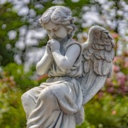 Zaer Ltd International 28" Tall Magnesium Angel Statue Sitting and Praying in Antique White "Evie" ZR311828-AW View 3