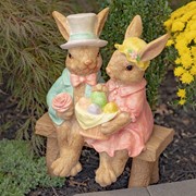 Zaer Ltd. International 22" Tall Fancy Rabbit Couple Sitting on Bench Magnesium Garden Statue ZR342022 View 3