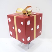 Zaer Ltd. International Pre-Order: 32.5" Tall Red & White Polka Dot Metal Christmas Gift Box with Stake ZR210515 View 3