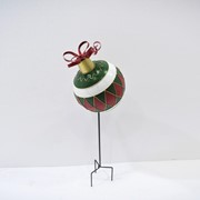 Zaer Ltd. International 31” Tall Green with Red Diamonds Metal Christmas Ball Stake ZR210516 View 3