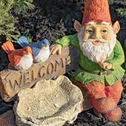 Zaer Ltd. International 15.35" Tall Spring Garden Gnome with Welcome Sign, Birds and Birdbath ZR244715 View 3