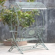 Zaer Ltd International Pre-Order: "The Valiko" 79in. Tall Electroplated Garden Swing Bench in Ant. Blue ZR140338-BL View 3