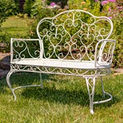 Zaer Ltd. International Esme Iron Garden Bench with Heart Designs in Antique White "Paris 1968" ZR200485-AW View 3