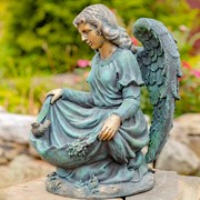 Zaer Ltd International 24" Tall Kneeling Angel Child Statue & Birdbath in Antique Bronze "Cassiel" ZR253524-BZ View 3