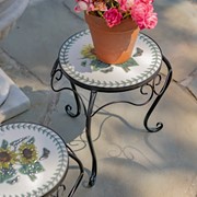 Zaer Ltd. International "Marisol" Set of 2 Round Iron Mosaic Plant Stands with Hand Painted Sunflowers ZR842953 View 3