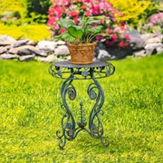 Zaer Ltd. International 25.2" Tall Round Iron Table with Aster Flower Accents "Copenhagen 1843" ZR200520-BL View 3