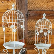 Zaer Ltd. International Pre-Order: Set of 2 Victorian Metal Birdcage Planters in Ant White "London 1820" ZR200525-AW View 3