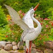 Zaer Ltd. International Set of Two 44.5" Tall Metal Great White Heron Garden Figurines ZR218216-SET View 3